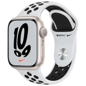 Apple Watch Nike Series 7, 41 мм, алюминий цвета "сияющая звезда", спортивный ремешок Nike цвета "чистая платина/чёрный" (MKN33)
