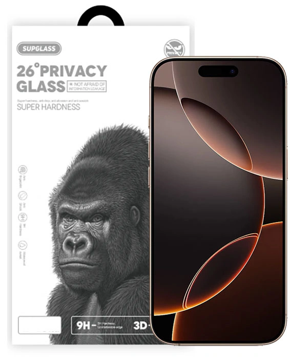 Защитное стекло SupGlass для iPhone 16 Pro 3D XC-12 (Анти-шпион), Чёрное. Фото 1