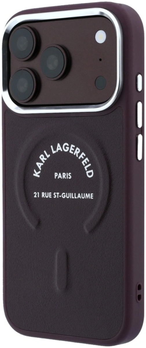 Накладка Lagerfeld для iPhone 18 Pro Max/17 Pro Max PU Embossed Ring RSG Metal cam Hard (MagSafe), Burguny (KLHMP18XPSKRSGER). Фото 2