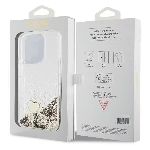 Накладка Guess для iPhone 15 Pro Liquid Glitter Hard Hearts, Gold (GUHCP15LGLHFLGO). Фото 4