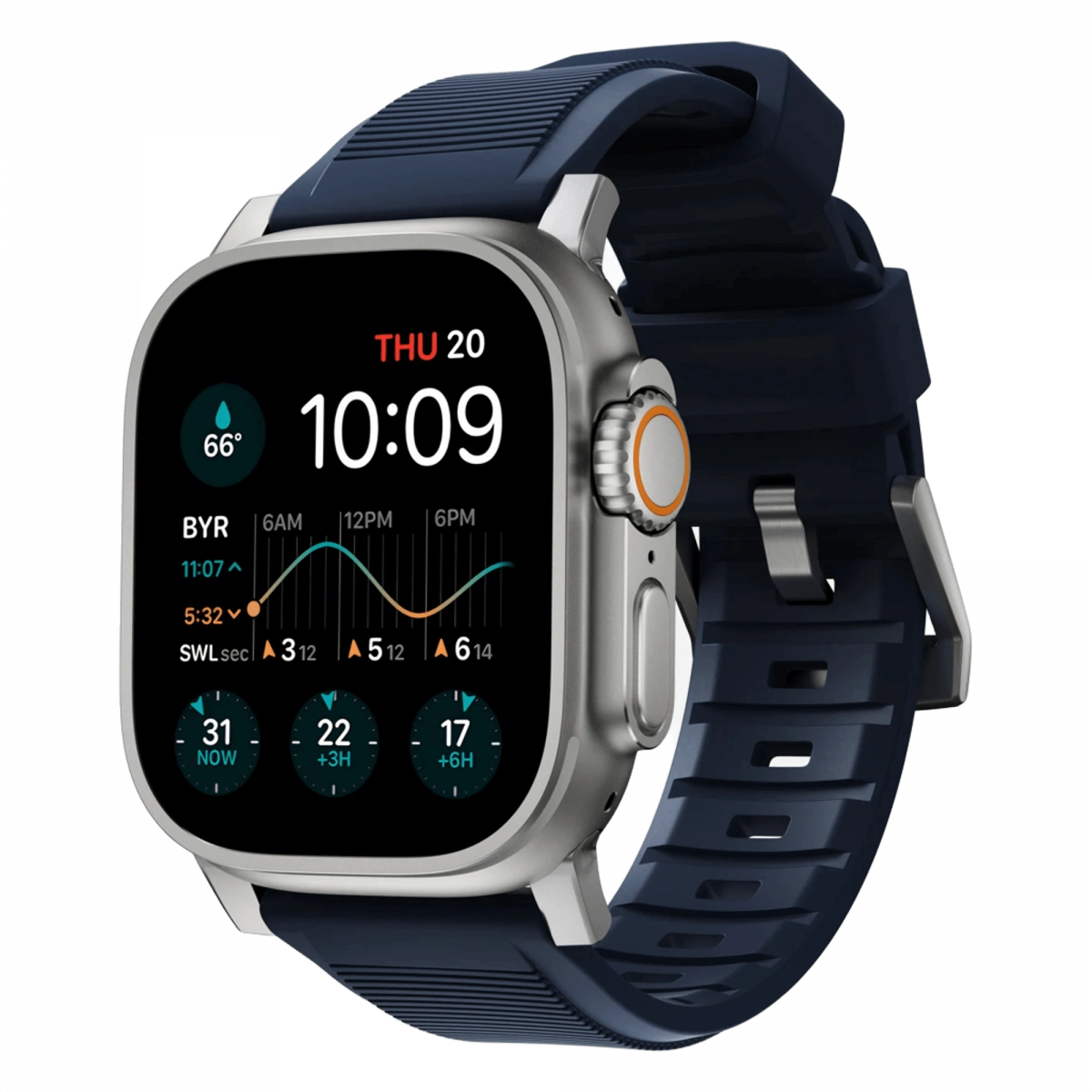 Ремешок Nomad Rugged Band для Apple Watch 42/44/45/49мм, Silver/Atlantic Blue (NM01296485). Фото 1