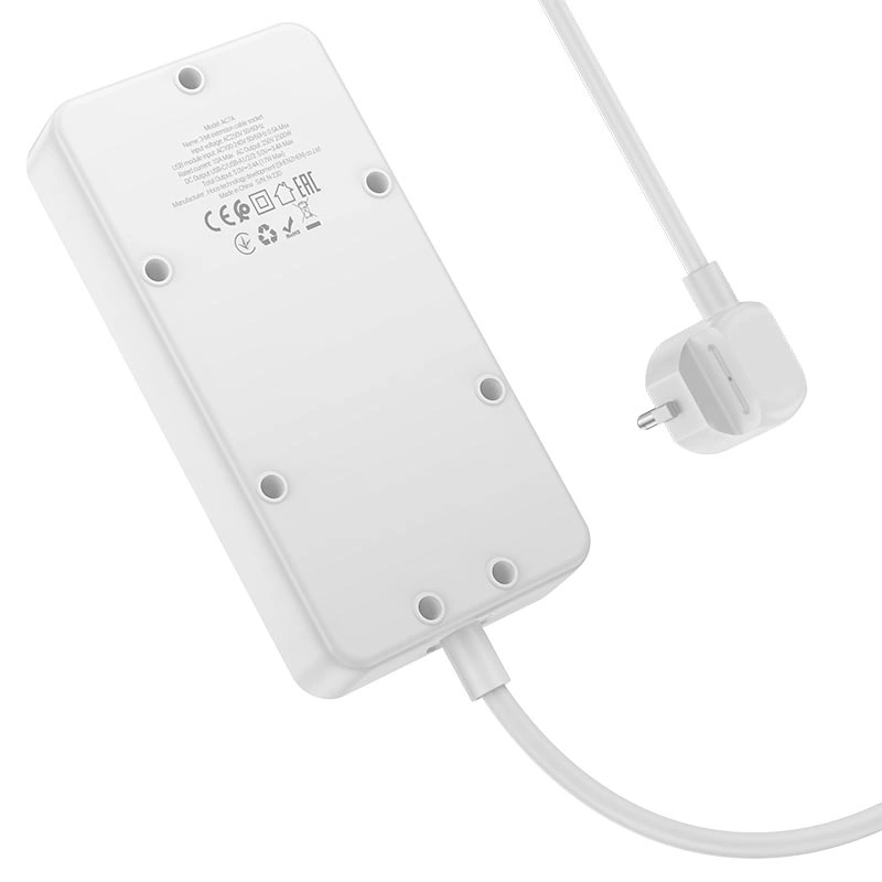Сетевой фильтр Hoco AC7A Storm 3*AC-розетки, 1*USB-C, 3*USB-A, 1.5м, Белый. Фото 3