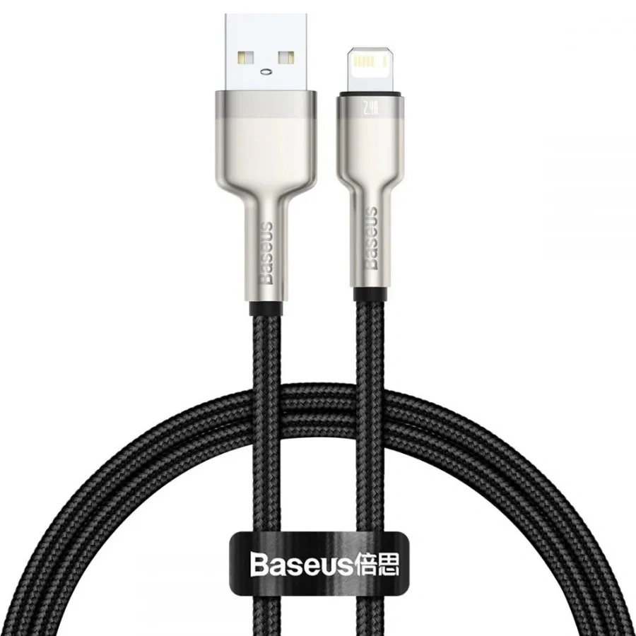 Кабель Baseus Cafule Series Metal Data Cable USB to IP 2.4A 2m, Чёрный (CALJK-B01). Фото 1