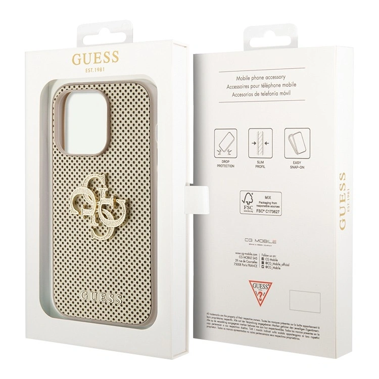 Накладка Guess для iPhone 15 Pro PU Perforated with 4G Glitter metal logo Hard, Gold (GUHCP15LPSP4LGD). Фото 5