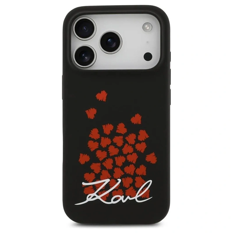 Накладка Lagerfeld для iPhone 17 Pro Max Liquid Silicone Hearts Hard (MagSafe), Чёрная (KLHMP17XSMHBKSOK). Фото 4