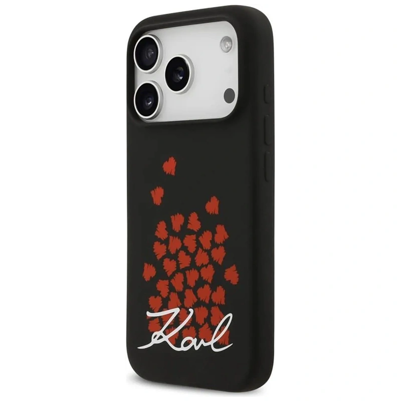 Накладка Lagerfeld для iPhone 17 Pro Max Liquid Silicone Hearts Hard (MagSafe), Чёрная (KLHMP17XSMHBKSOK). Фото 3