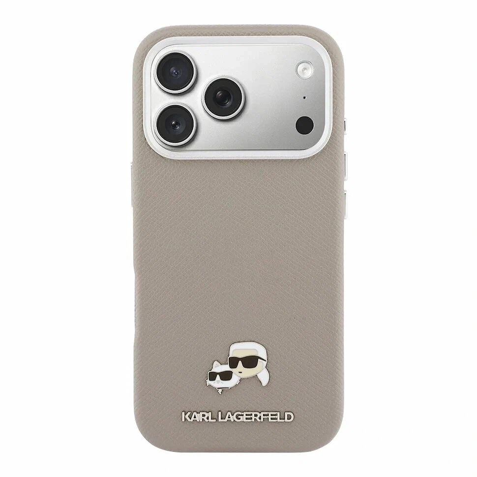 Накладка Lagerfeld для iPhone 18 Pro Max/17 Pro Max Saffiano FW Karl&Choupette metal&Cam Hard(MagSafe), Grey (KLHMP18X6PFKCLG). Фото 3