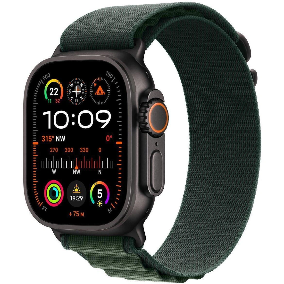 Apple Watch Ultra 2 (2024) GPS+Cellular 49mm, Black Titanium ремешок "Dark Green Alpine Loop", размер M 145-190mm (MX4R3). Фото 1