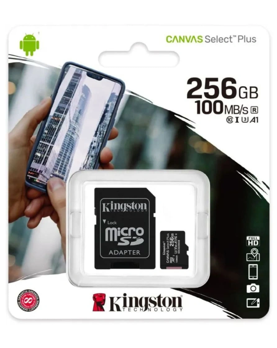 Карта памяти Kingston 256GB MicroSDXC Class 10 Canvas Select Plus (SDCS2/256GB) + адаптер 100MB/s. Фото 1
