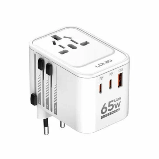 Сетевое зарядное устройство LDNIO Z6 GaN 65W PD Super Fast Charge Universal Travel Adapter, 1хUSB-A, 2хType-C, Белое. Фото 2