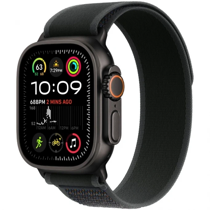 Apple Watch Ultra 2 (2024) GPS+Cellular 49mm, Black Titanium ремешок "Black Trail Loop", размер M/L 145-220mm  (MX4V3). Фото 1