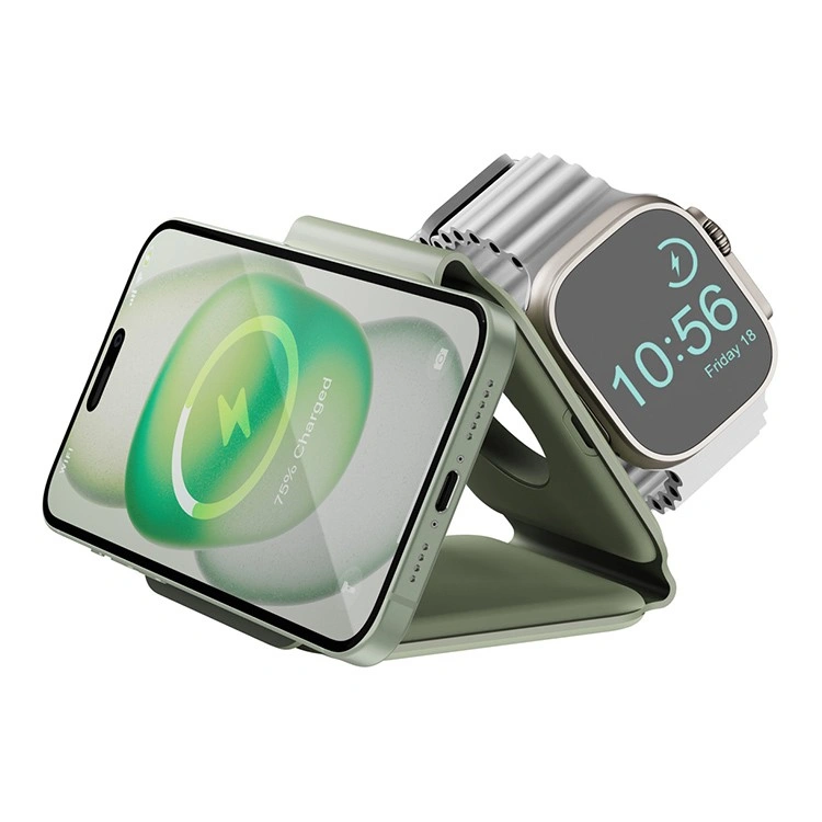 Беспроводное зарядное устройство EnergEA Bazic GoMag Trio PLUS magnetic wireless foldable 15W, Sag (GM-TRIOPLUS-SAG). Фото 1