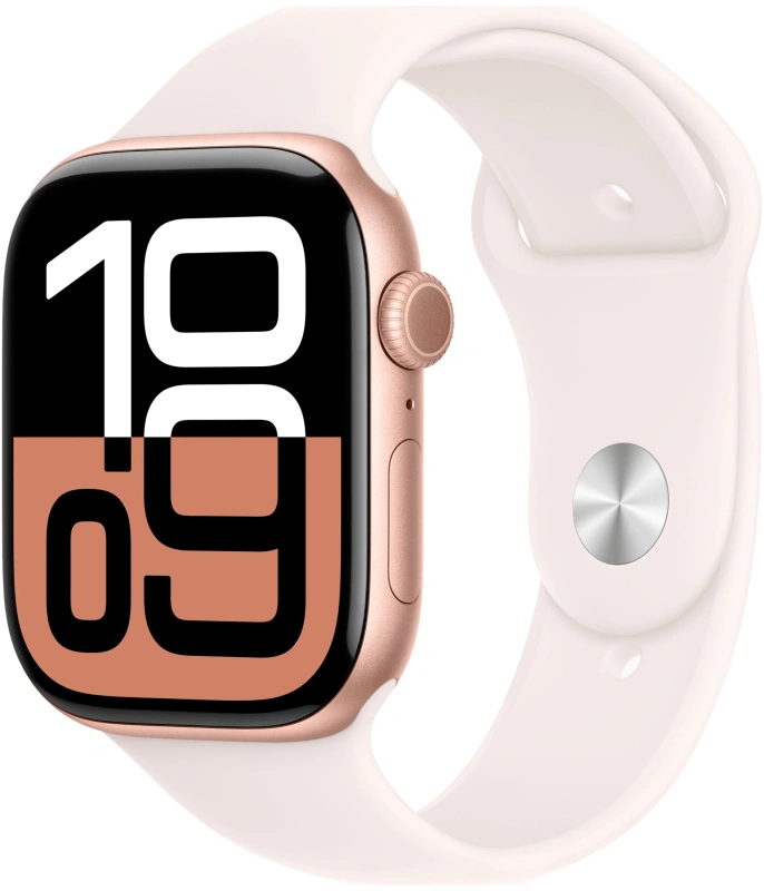 Apple Watch Series 10, 42 мм, алюминий цвета «розовое золото», спортивный ремешок цвета "Light Blush", M/L (MWWJ3). Фото 1