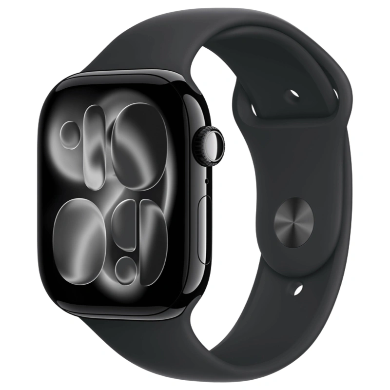 Apple Watch Series 11, 42 мм, алюминий цвета «Jet Black», спортивный ремешок "Black", S/M (MEQT4). Фото 1