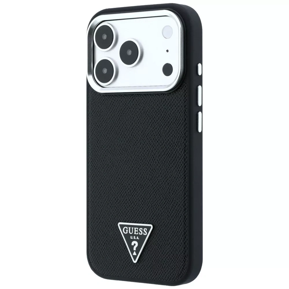 Накладка Guess для iPhone 18 Pro Max / 17 Pro Max PU Grained Triangle Metal logo &Cam Hard (MagSafe), Black (GUHMP18XPGSMTLSK). Фото 2