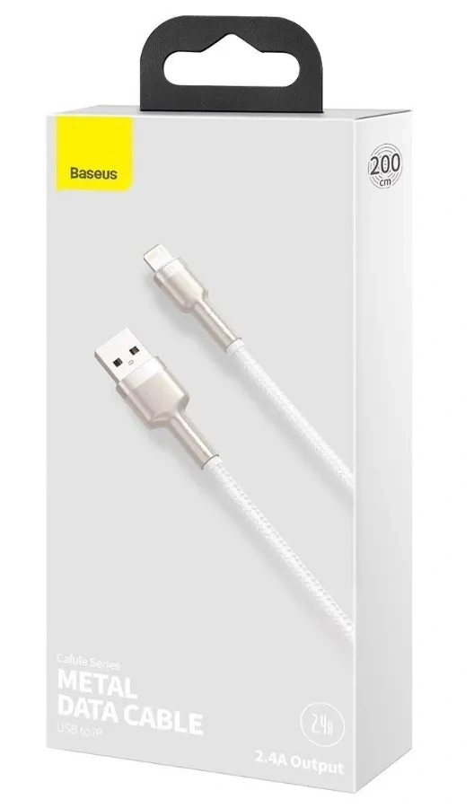 Кабель Baseus Cafule Series Metal Data Cable USB to IP 2.4A 1м, Белый (CALJK-A02). Фото 3