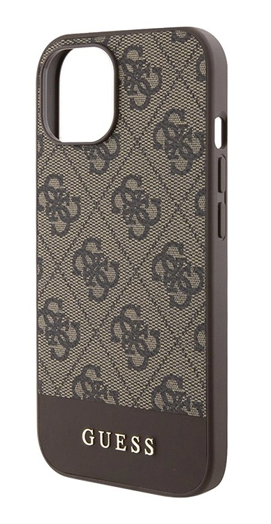 Накладка Guess для iPhone 15 PU 4G Bottom stripe Metal logo Hard (MagSafe), Brown (GUHMP15SG4GLBR). Фото 3