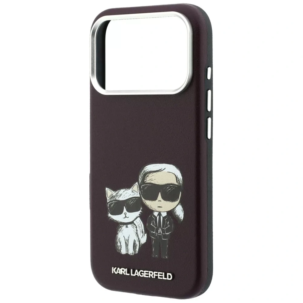 Накладка Lagerfeld для iPhone 18 Pro/17 Pro PU SW Sketch Karl&Choupette body Metal Cam Hard (MagSafe), Burgundy (KLHMP18L6PWKCIDR). Фото 5