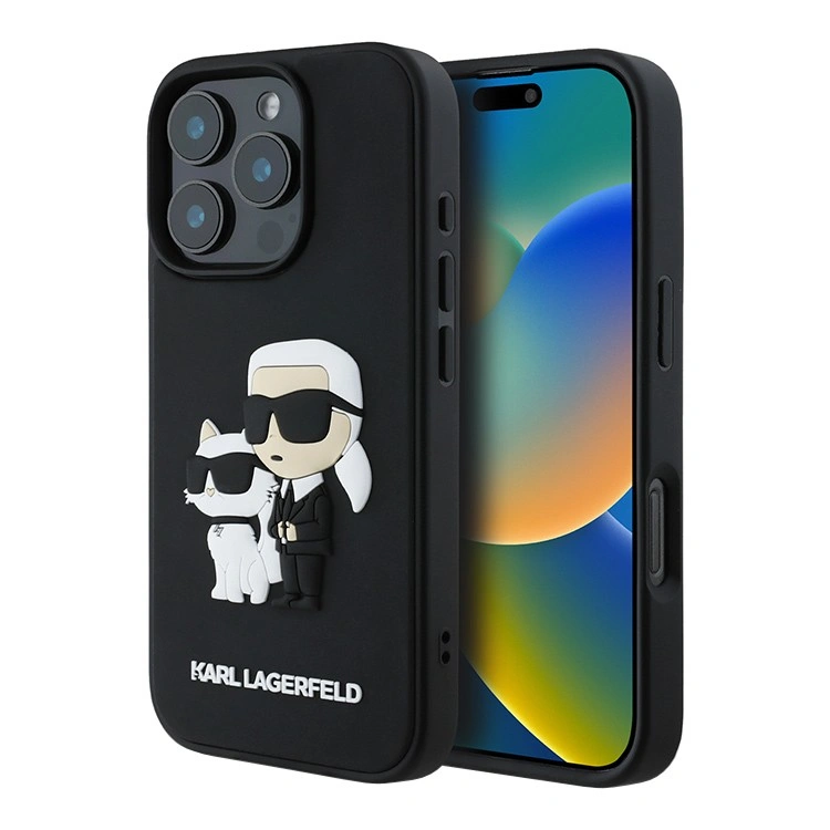 Накладка Lagerfeld для iPhone 16 Pro Max 3D Rubber NFT Karl & Choupette Hard, Black (KLHCP16X3DRKCNK). Фото 1
