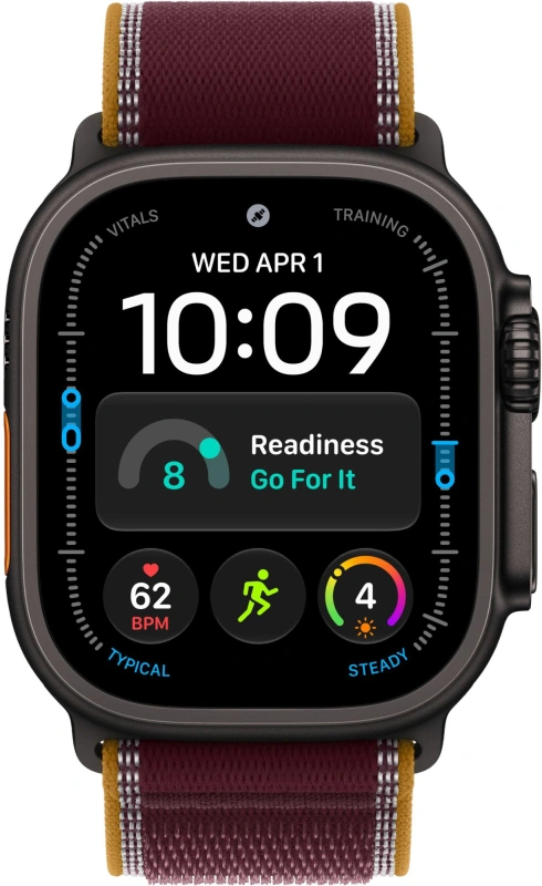Умные часы Apple Watch Ultra 4 (2026) GPS+Cellular 49мм, Чёрный титановый корпус, ремешок "Бургунди спортивная петля" размер M/L 145-220 мм (MJC44). Фото 2