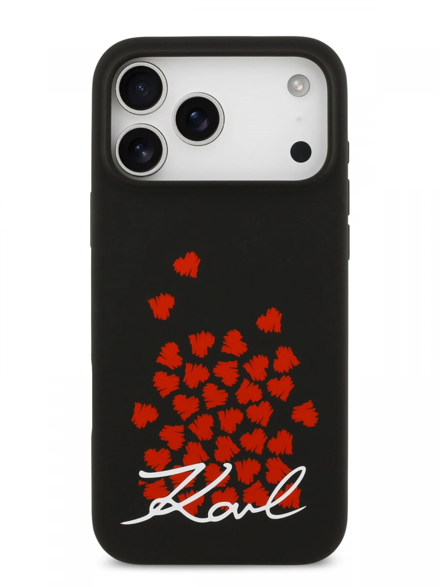 Накладка Lagerfeld для iPhone 17 Pro Liquid Silicone Hearts (MagSafe), Чёрный (KLHMP17LSMHBKSOK). Фото 3