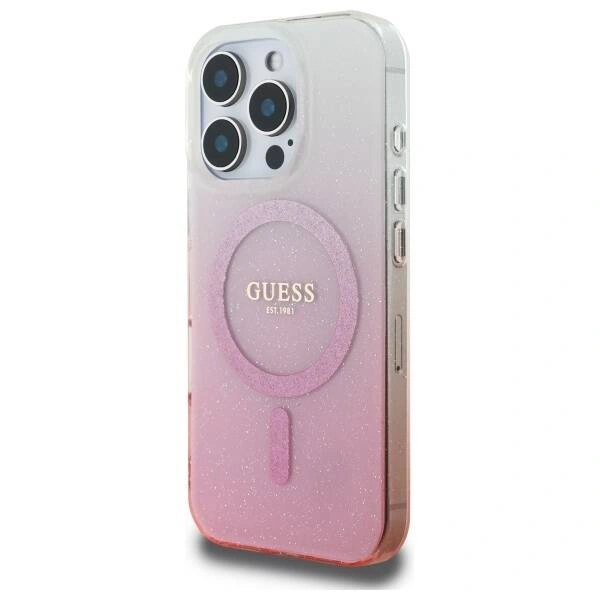 Накладка Guess для iPhone 16 Pro Max PC/TPU Glitter Hard Gradient (MagSafe), Pink (GUHMP16XHGRCELP). Фото 4