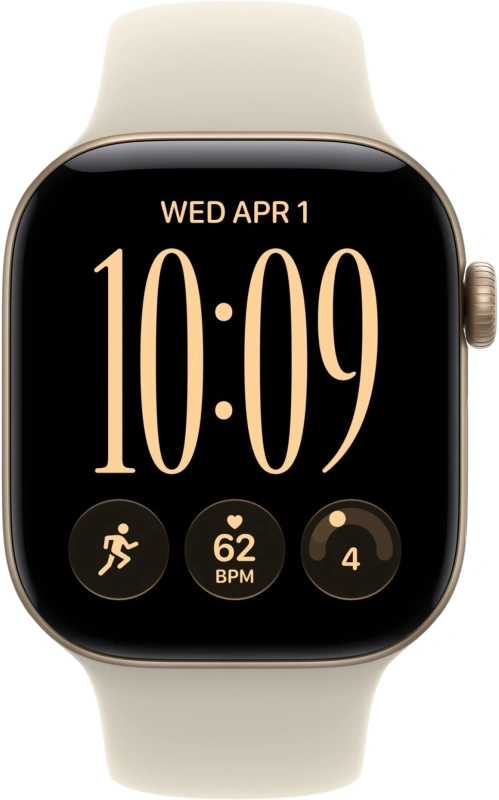 Умные часы Apple Watch Series 12 GPS, 42мм, Светло-золотой алюминиевый корпус, спортивный ремешок песочного цвета, размер S/M 130-180 мм (MJED4). Фото 2