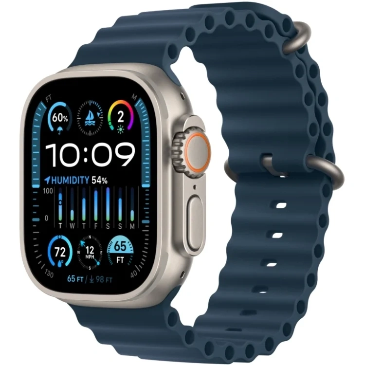 Apple Watch Ultra 2 GPS+Cellular 49mm, ремешок "Blue Ocean Band" один размер 130-200 mm (MREG3). Фото 1