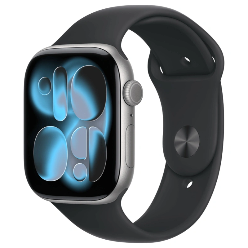 Apple Watch Series 11, 46 мм, алюминий цвета «Space Gray», спортивный ремешок "Black", S/M (MEV04). Фото 1