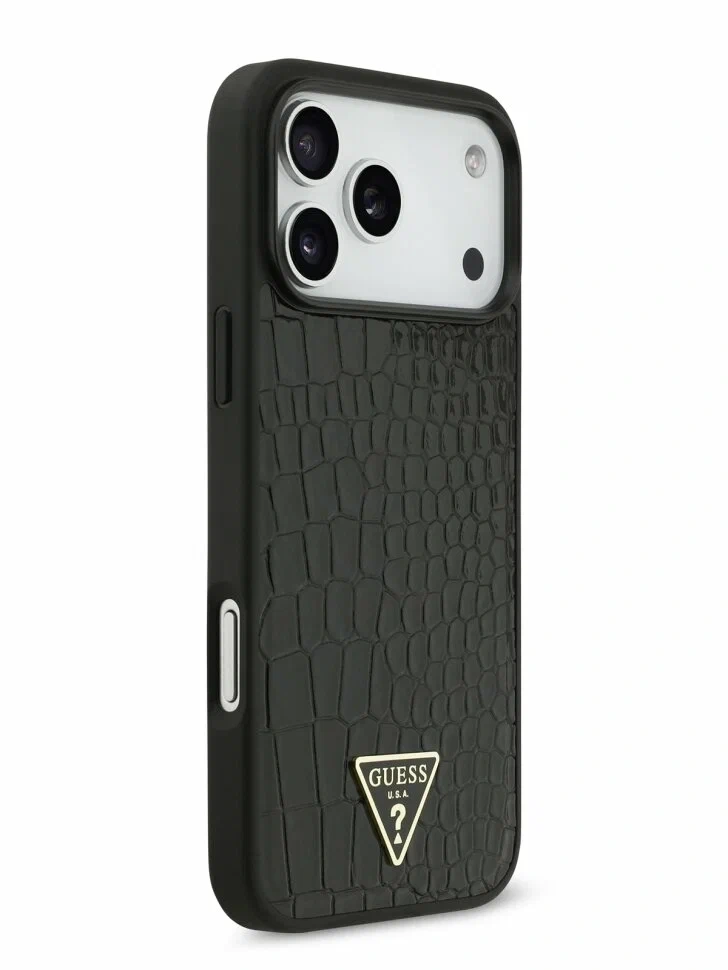 Накладка Guess для iPhone 18 Pro Max / 17 Pro Max PU Croco Triangle metal logo Hard (MagSafe), Black (GUHMP18XPCRTHCK). Фото 4