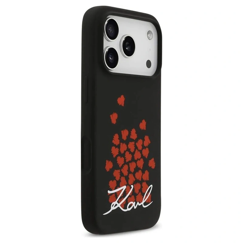 Накладка Lagerfeld для iPhone 17 Pro Max Liquid Silicone Hearts Hard (MagSafe), Чёрная (KLHMP17XSMHBKSOK). Фото 5