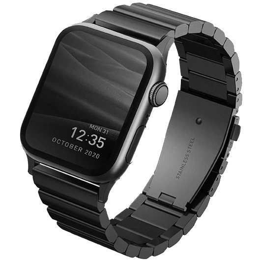 Ремешок Uniq Strova Adjustable Steel Band With Quick-Release Clasp для Apple Watch 44/45/46/49мм, Чёрный (44MM-STRVBLK). Фото 1