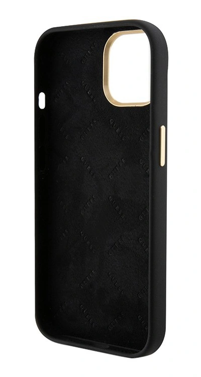 Накладка Guess для iPhone 15 Liquid silicone Gold metal logo & Camera frame Hard, Black (GUHCP15SSMBSLK). Фото 4