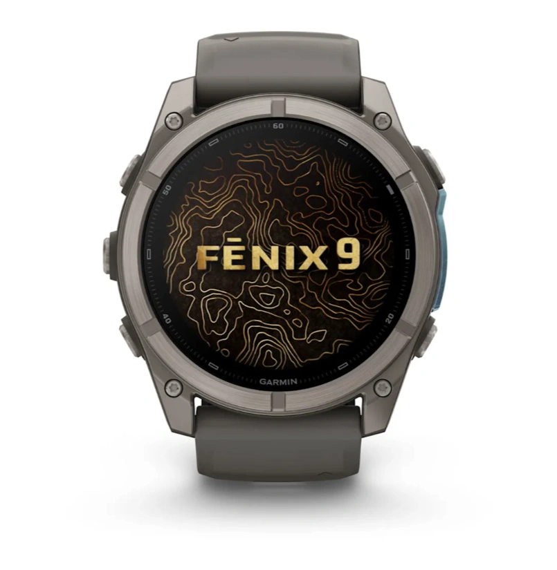 Умные часы Garmin Fenix 9 43мм, АMOLED, Титан с чёрно-серым силиконовым ремешком (010-04761-10). Фото 2