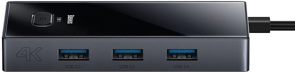 Хаб Baseus PioneerJoy 5-Port Type-C HUB Adapter (Type-C to HDMI4K@60Hz*1 + USB3.0*3 + PD*1), Серый (WKYY030113). Фото 3