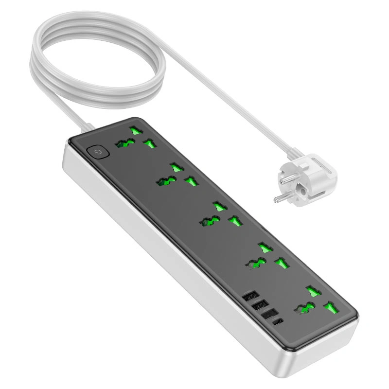 Сетевой фильтр Hoco AC13A Talento, 3*USB-A, 5*AC розеток, 1*USB-C, 1.5 м, 2500W DC17W, Black. Фото 3