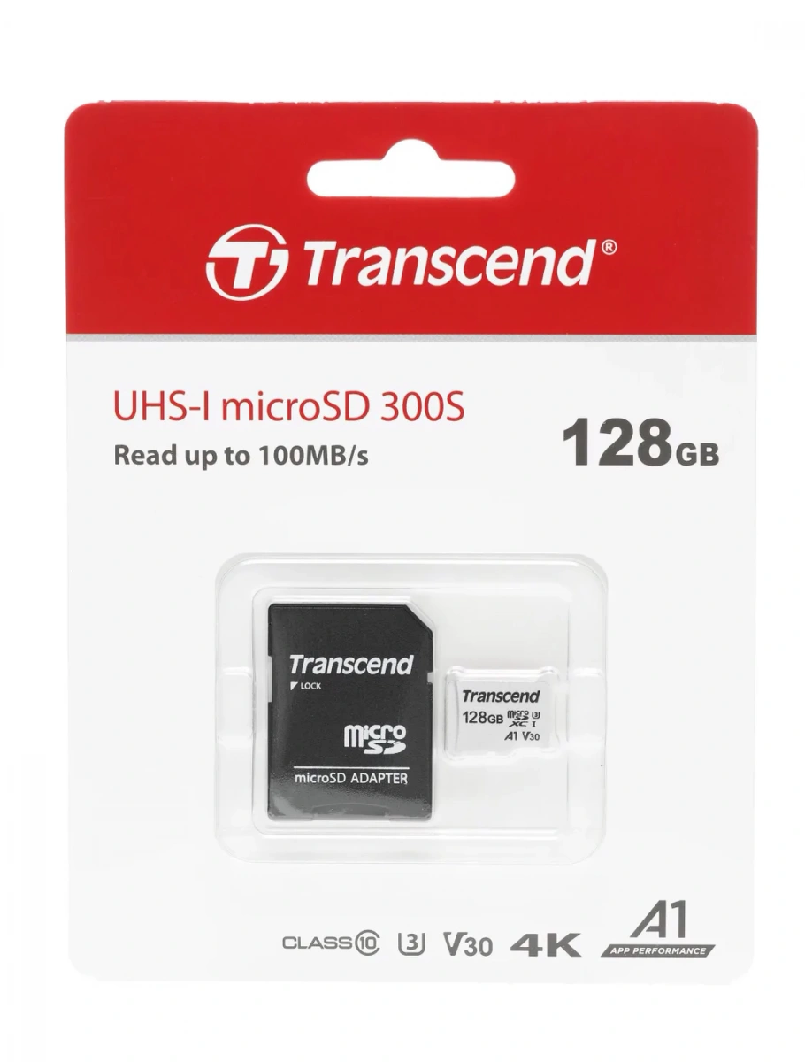 Карта памяти Transcend 128Гб Micro SDXC 300S (TS128GUSD300S) 100мб/с. Фото 1