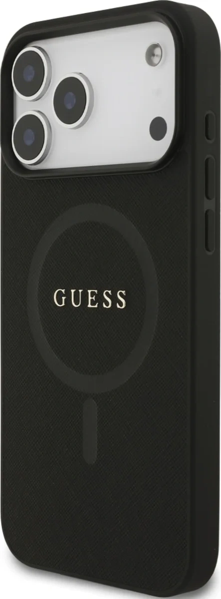 Накладка Guess для iPhone 17 Pro PU Saffiano with Classic metal logo (MagSafe), Чёрная (GUHMP17LPSAHMCK). Фото 2