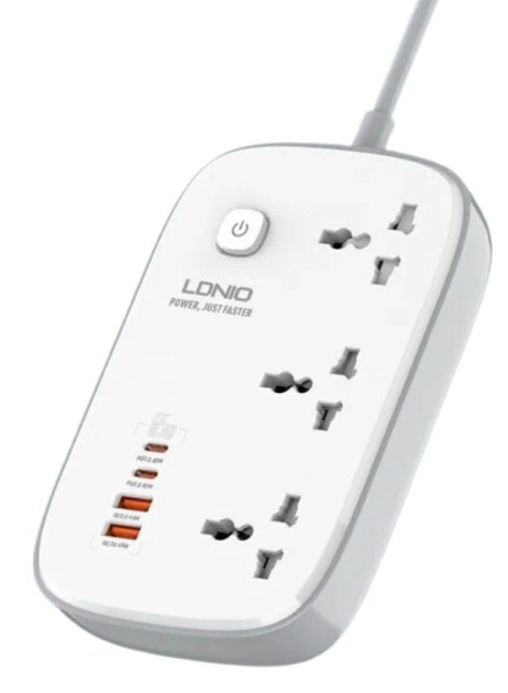 Сетевой фильтр LDNIO Power Strip 3250W, 3 розетки, 4 USB, 2м, Белый (SC3416). Фото 1