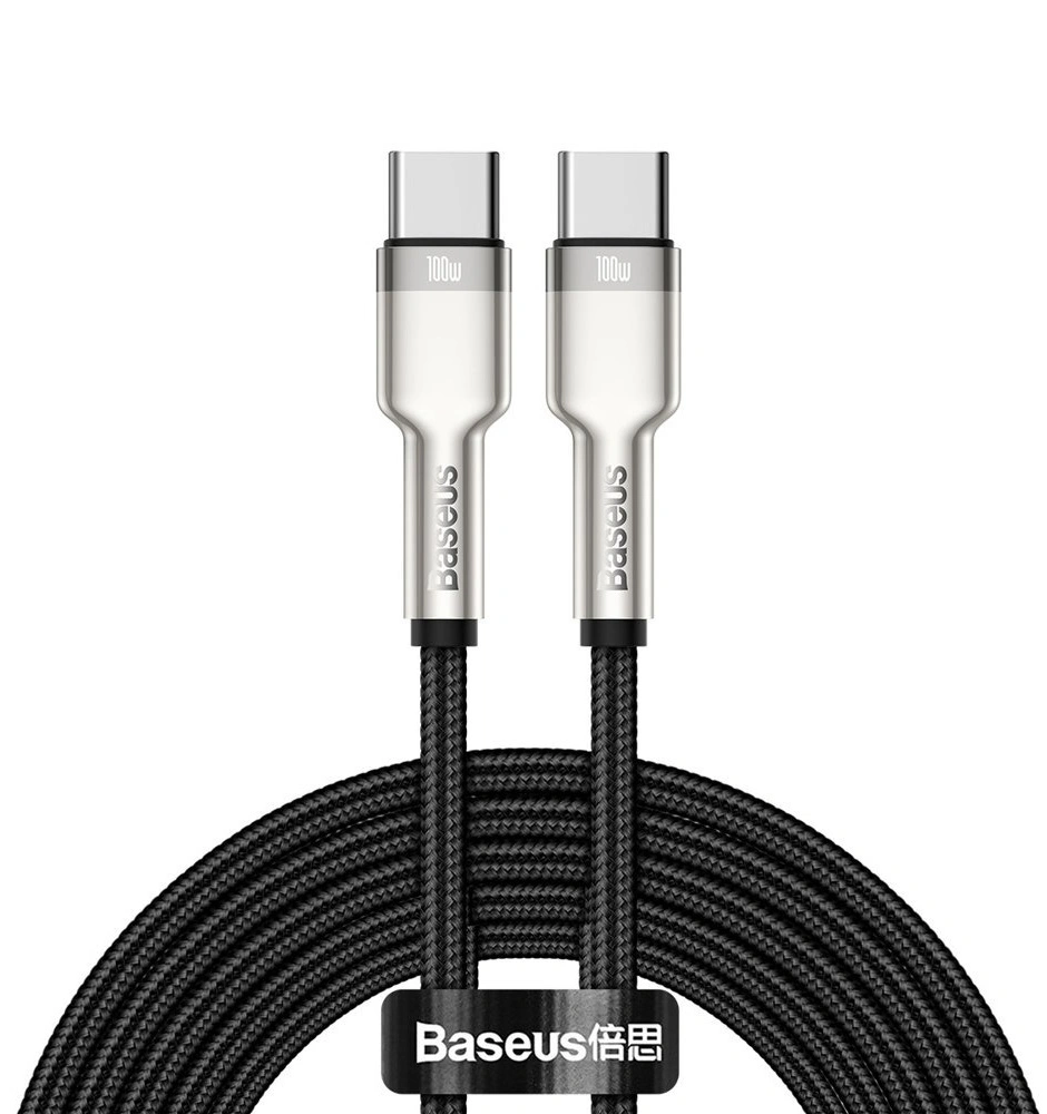 Кабель Baseus Cafule Series Metal Data Cable Type-C to Type-C 100W 2m, Чёрный (CATJK-D01). Фото 1