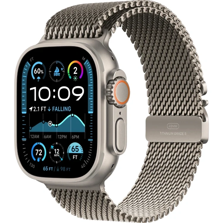 Apple Watch Ultra 2 (2024) GPS+Cellular 49mm, Natural Titanium, Titanium Milanese Loop "Natural", размер L 165-210mm (MX5T3). Фото 1