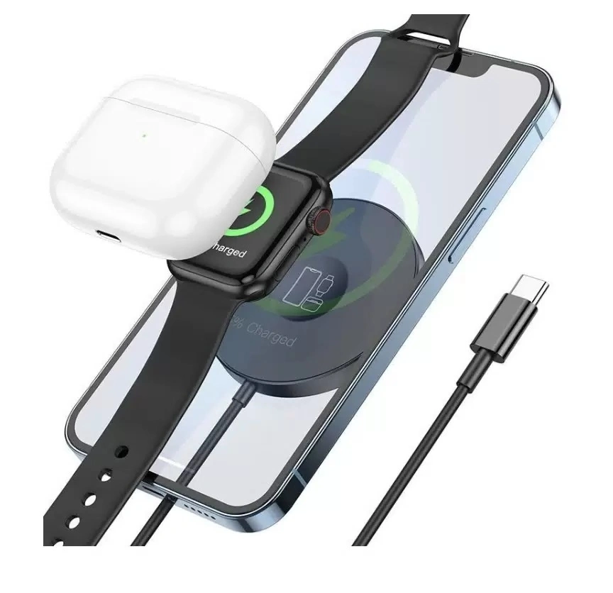Беспроводное зарядное устройство Hoco Magnetic Wireless fast charger 3in1 CW41, Чёрное. Фото 2