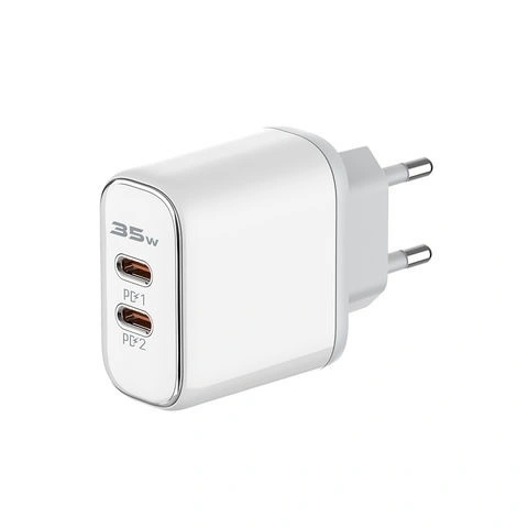 Сетевое зарядное устройство LDNIO 2 USB-C 35W Dual PD Super Fast Charging + кабель USB-C - USB-C, Белый (A2528C). Фото 1