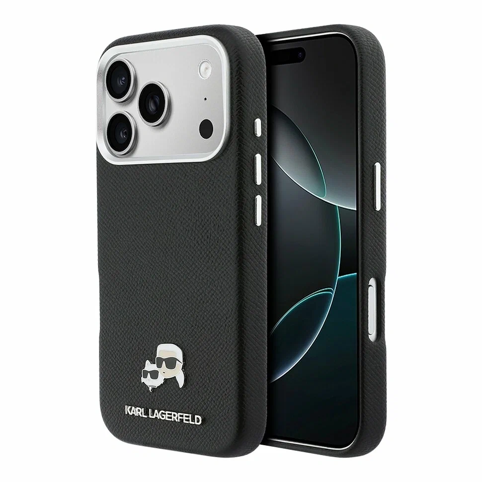 Накладка Lagerfeld для iPhone 18 Pro Max/17 Pro Max Saffiano FW Karl&Choupette metal&Cam Hard(MagSafe), Black (KLHMP18X6PFKCLK). Фото 1