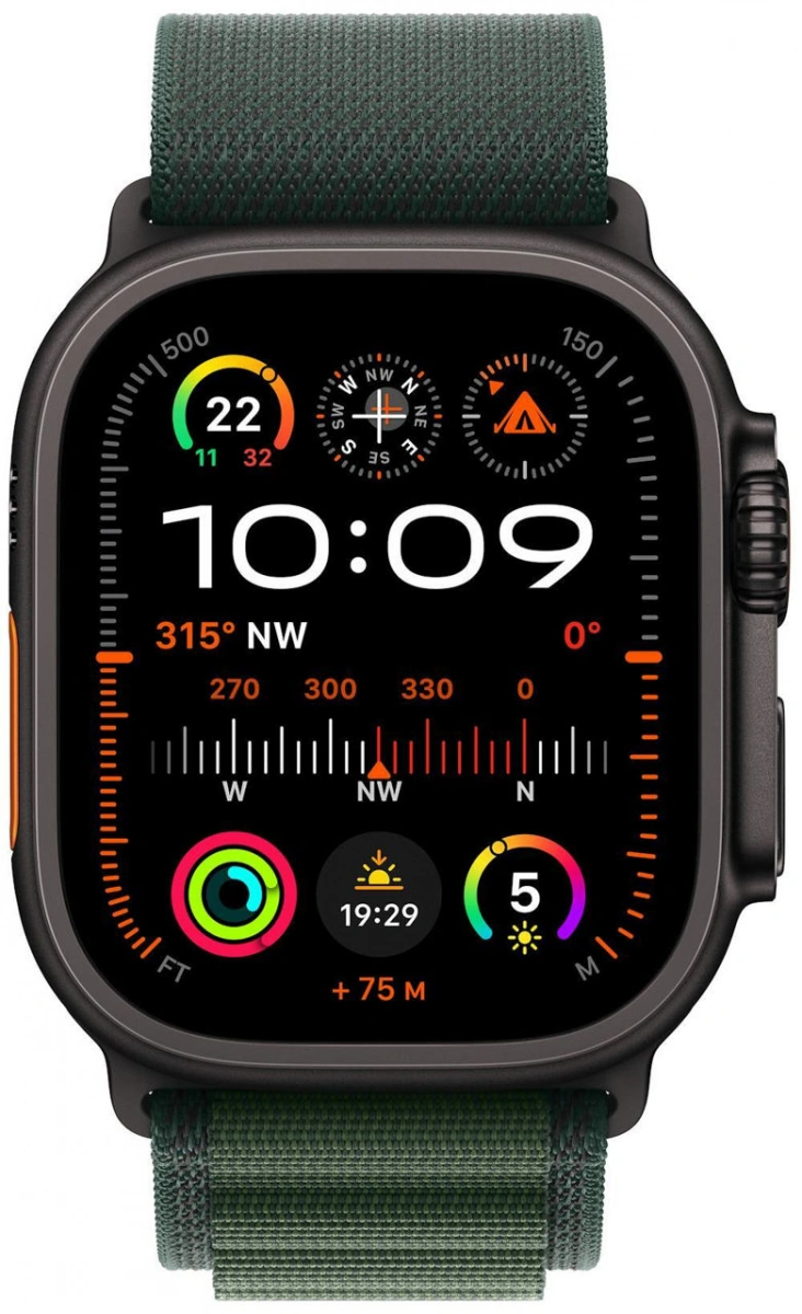 Apple Watch Ultra 2 (2024) GPS+Cellular 49mm, Black Titanium ремешок "Dark Green Alpine Loop", размер M 145-190mm (MX4R3). Фото 2
