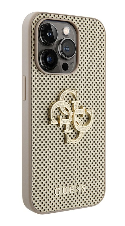 Накладка Guess для iPhone 15 Pro PU Perforated with 4G Glitter metal logo Hard, Gold (GUHCP15LPSP4LGD). Фото 2