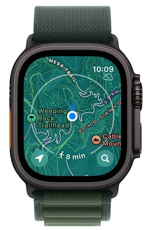 Apple Watch Ultra 2 (2024) GPS+Cellular 49mm, Black Titanium ремешок "Dark Green Alpine Loop", размер M 145-190mm (MX4R3). Фото 4