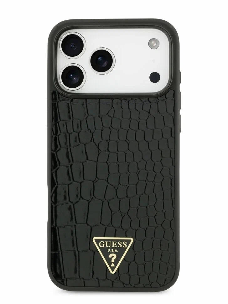 Накладка Guess для iPhone 18 Pro Max / 17 Pro Max PU Croco Triangle metal logo Hard (MagSafe), Black (GUHMP18XPCRTHCK). Фото 3