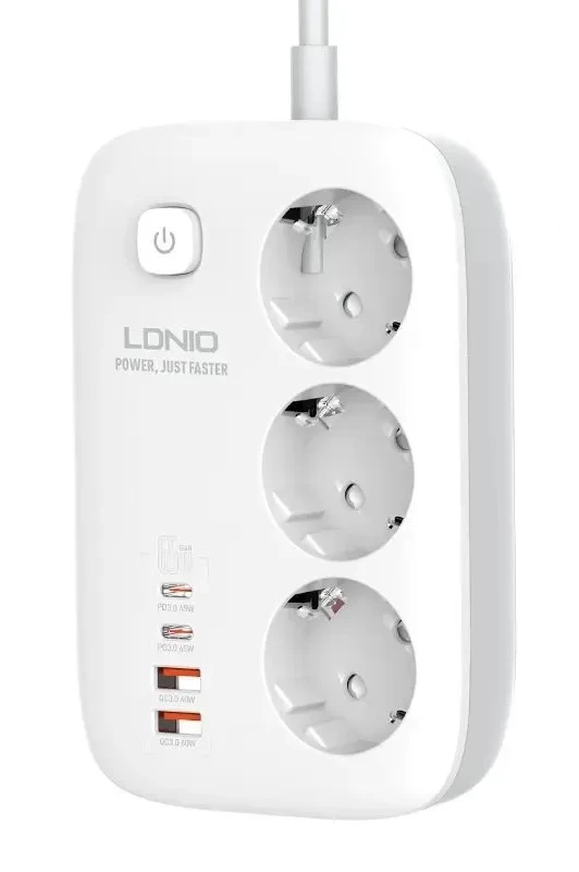 Сетевой фильтр-удлинитель LDNIO Power Strip 3250W, 3 розетки, 4 USB, 2м, Белый (SE3436)