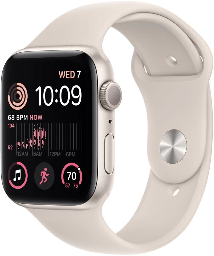 Apple Watch SE 2022, 44 mm, алюминий цвета "сияющая звезда", спортивный ремешок "сияющая звезда" (MNJX3)